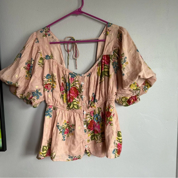 Love The Label Rosette Babydoll Top Floral Puff Sleeve L - Picture 4 of 8